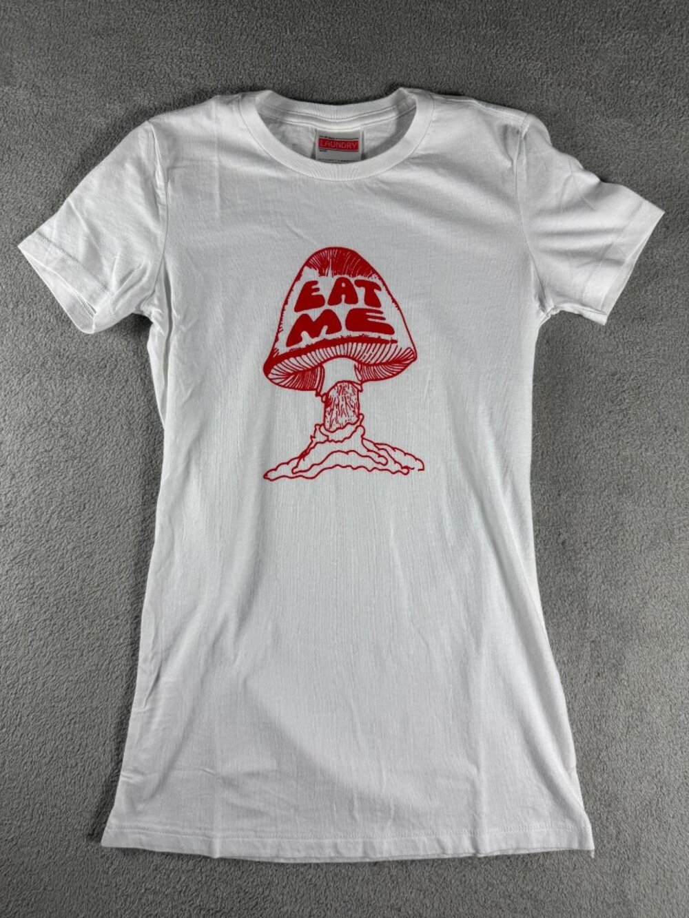 Eat Me Graphic 24hr Laundry Slim-Fit Cotton T-Shirt With Red Mushroom Design For